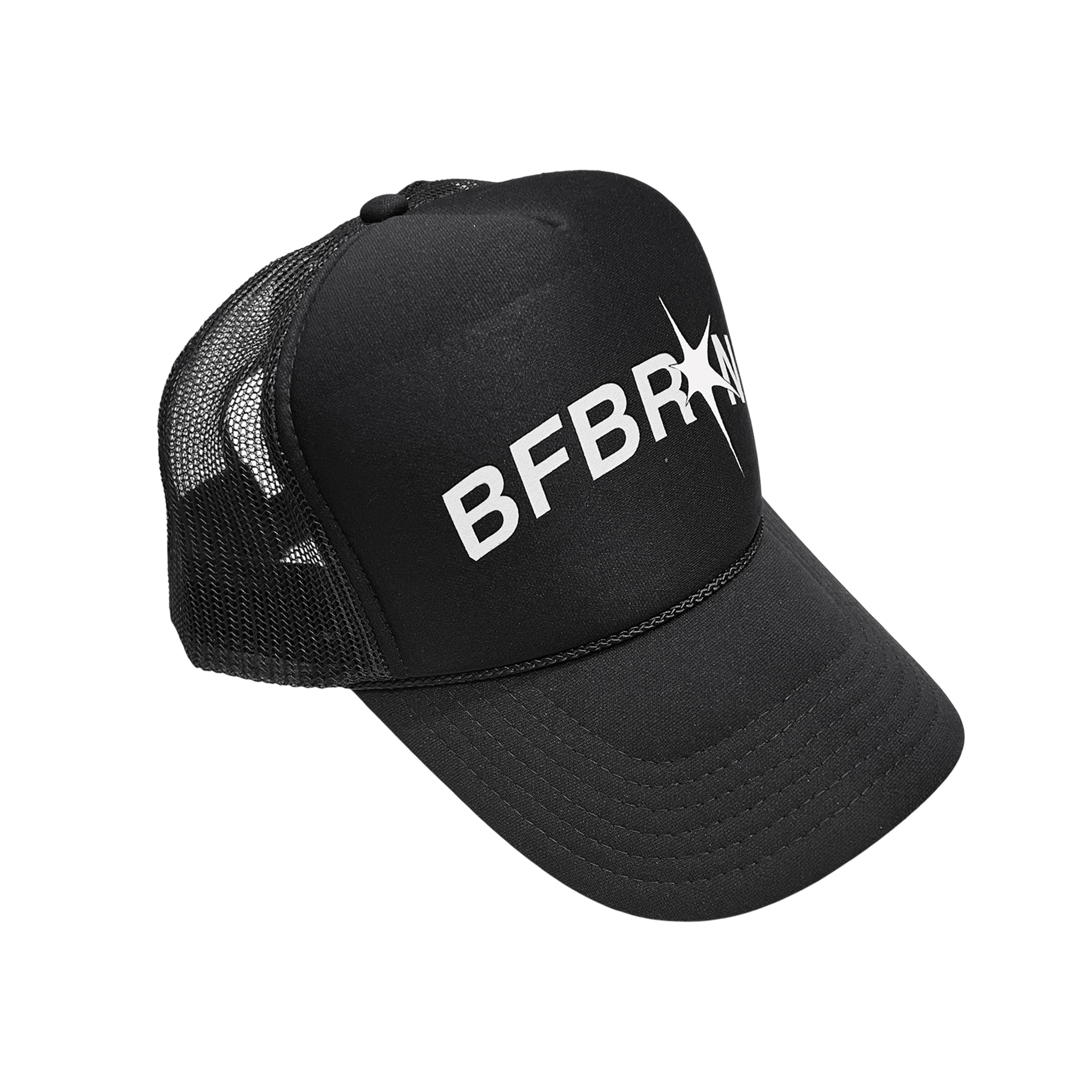 BFBRKN Trucker (Black) adjustable trucker hat with curved brim and structured silhouette.